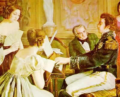 Pintura em que D. Pedro I realiza a execução da peça musical dedicada ao Hino da Independência